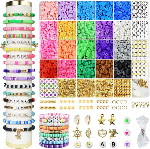 Redtwo 3400 Pcs Clay Beads Bracelet Making Kit, Friendship Bracelet Kit for Jewelry Making, Flat Polymer Heishi Beads with Charms, Gifts Crafts Se...