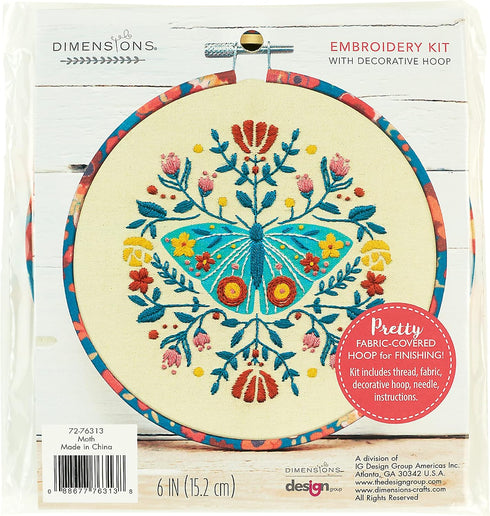Dimensions Floral Moth Needlepoint Embroidery Kit for Adults, 6" D, Multicolor 5 Piece...