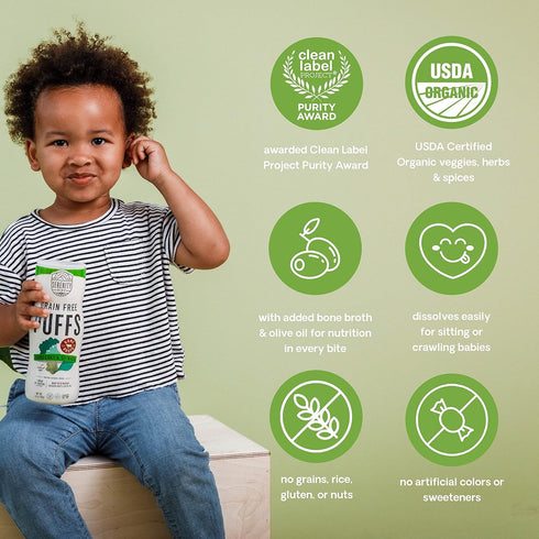 Serenity Kids 6+ Months Grain Free Puffs Toddler & Baby Snack | No Added Sugar, Gluten & Rice Free, Allergen Free | Made with Organic Cassava, Veg...