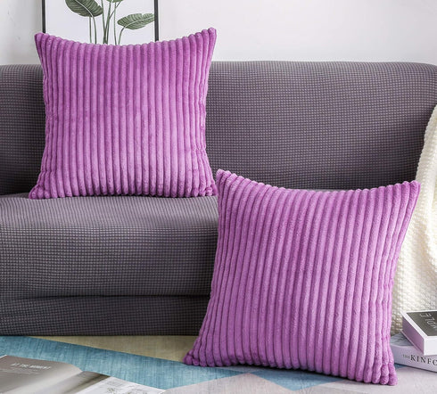 TangDepot, Set of 2 Soft Plush Velvet Big Striped Corduroy Solid Decorative Throw Pillow Covers, Euro Shams, European Pillow Covers - (28"x28" 2 P...