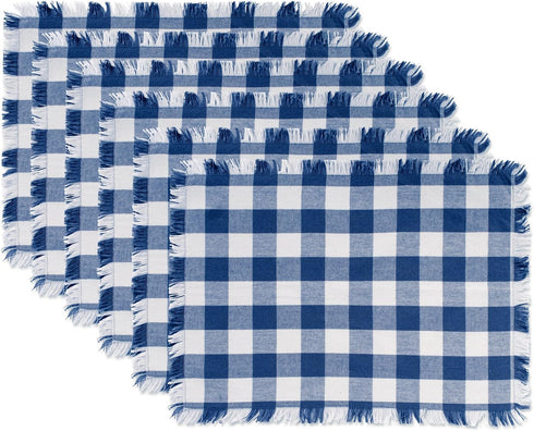 DII Heavyweight Fringed Check Tabletop Collection, Placemat Set, 13x19, Navy, 6 Piece...