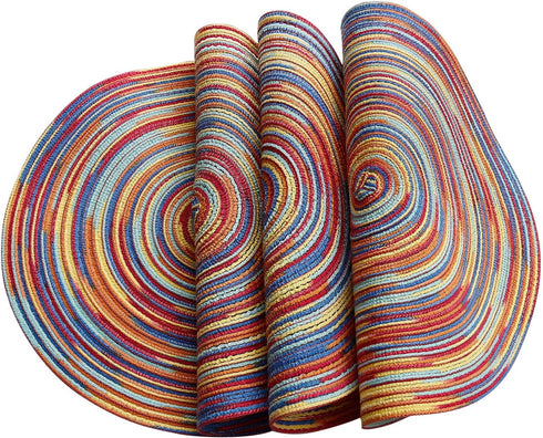 Round Placemat for Dining Table, Each Set of 4 Woven high Temperature Resistant Non-Slip Kitchen Counter Mats, Diameter 14 Inches BBQ, Christmas P...