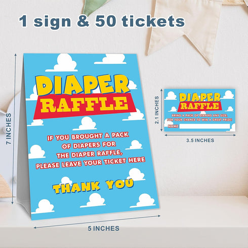 Diaper Raffle Game Kit For Baby Shower(1 Standing Sign + 50 Tickets) - Blue Sky & Cloud Theme - Gender Reveal, Baby Announcement Party Supplies & ...