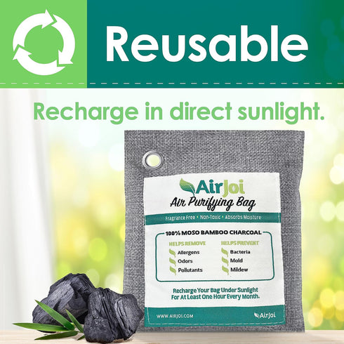 AIRJOI Bamboo Charcoal Air Purifying Bag (Single Unit), Activated Charcoal Odor Absorber, Natural Air Freshener Removes Odor and Moisture, Odor El...