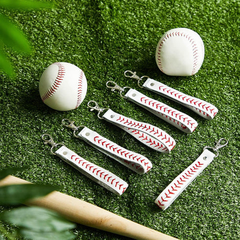 Inbagi 6 Pcs Leather Baseball Keychains for Boys White Seamed Keychain Sports Softball Keychains Baseball Gifts for Boys Wristlet Strap Keychain f...