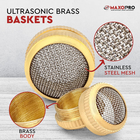 Ultrasonic Cleaner Baskets for Small Parts | Set of 2 Ultrasonic Parts Cleaner Basket with Screw Lock | Brass Body Stainless Steel Mesh Jewelry St...