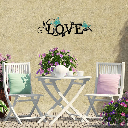 Metal Butterfly Love Sign Wall Decor Metal Black Love Word Sign Rustic Home Letter Ornament Cutout for Home Office Living Room Hanging Wall Decora...