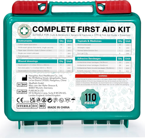 General Medi 110 Pieces Small First Aid Kit - HardCase First Aid Box - Contains Premium Medical Supplies for Travel, Home, Office, Vehicle, Campin...
