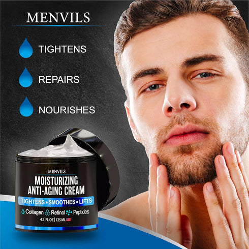 Mens Face Moisturizer Cream - Anti Aging & Wrinkle for Men - Face Moisturizer For Men - Mens Face Lotion with Collagen, Retinol, Peptides, Jojoba ...