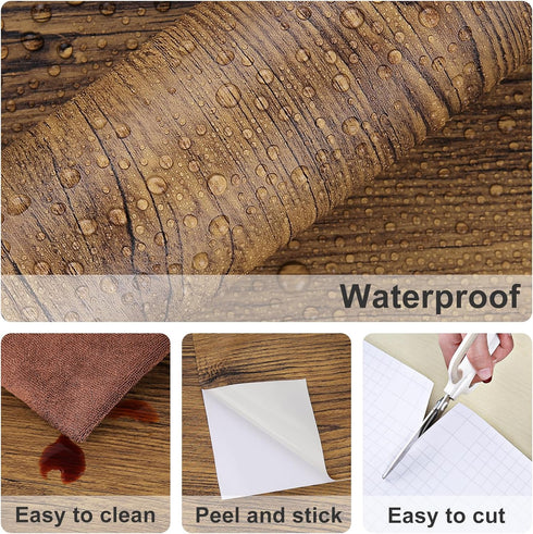 Brown Wood Contact Paper Peel and Stick Wallpaper Kitchen Countertop Waterproof Vinyl Wood Grain Stick on Wallpapers Removable Vintage Adhesive Ho...