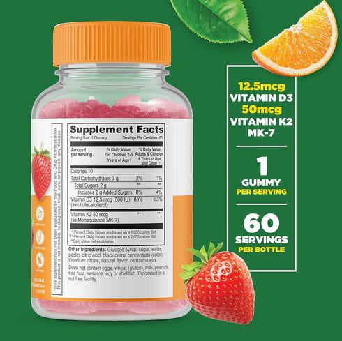 Lifeable Vitamin D3 + K2 - Great Tasting Natural Flavor Gummy Supplement Vitamins - Gluten Free Vegetarian and Non-GMO Chewable - for Strong and H...