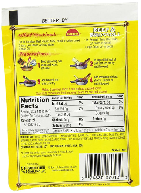 Sun-Bird BEEF & BROCCOLI Asian Seasoning Mix 1oz (10-pack)...