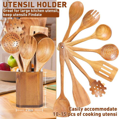 Kitchen Utensils Holder for Countertop: Wooden Utensil Crocks - Cooking Spoons Organizer...