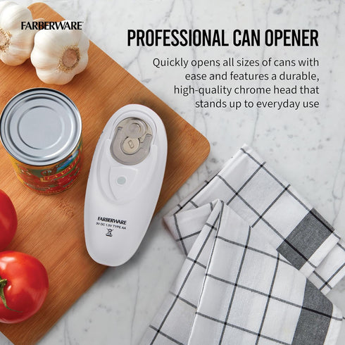 Farberware Compact Battery Operated Hands-Free Automatic Can Opener for any Size Can with Magnet to Safely Remove Lid, Seamless Opening Decreases ...