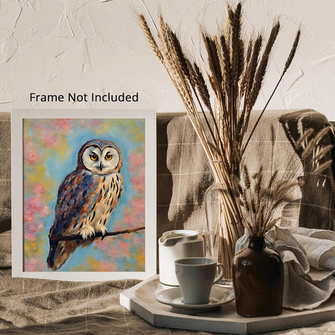 Posterizer 1 pcs- An owl on a tree with pink flowers-Art for Animal Lovers-Floral Botanical Art- Gift for Men Women Teens-decor for Bedroom, Offic...