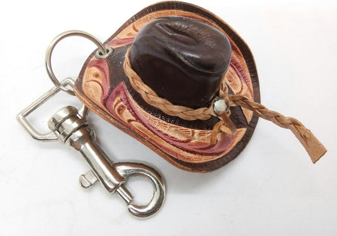 WitnyStore 2" Long Cowboy Hat Keyring - Miniature Collectibles - Realistic Hand Made and Painted Leather Key Organizer Keychain Gifts and Souvenir...