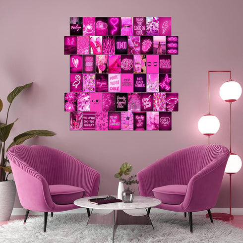 WOONKIT Pink Neon Wall Collage Kit Aesthetic Pictures, Trendy Room Decor for Teen Girls, Pink , 50pcs 4x6 Inch...