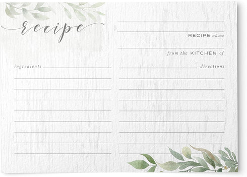 Farmhouse Greenery Recipe Cards from Dashleigh, 48 Cards, 4x6 inches, Sage Green and White, Water-Resistant and Double-Sided (Farmhouse Recipe Car...