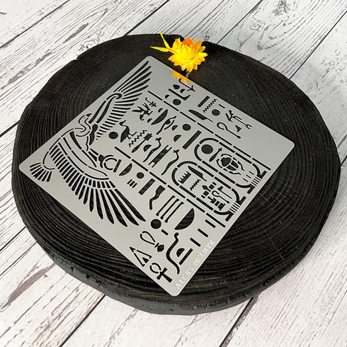 Aleks Melnyk No.449 Metal Stencil, Egyptian Hieroglyphics and God Nekhbet, Small Stencil, 1 PC, Template for Wood Burning, Engraving, Crafting, Sc...