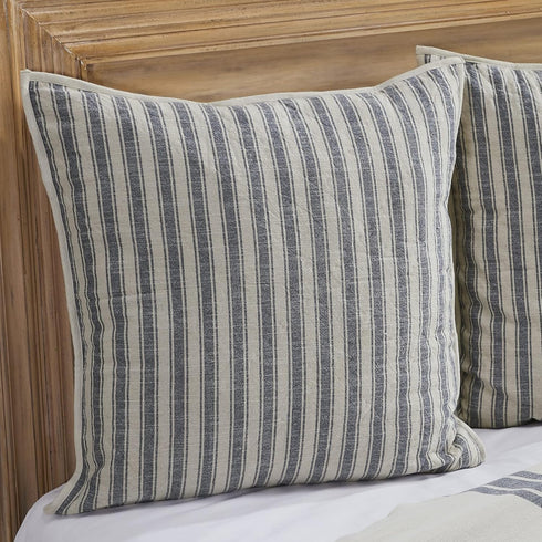 Piper Classics Market Place Blue Ticking Stripe Quilted Euro Sham...