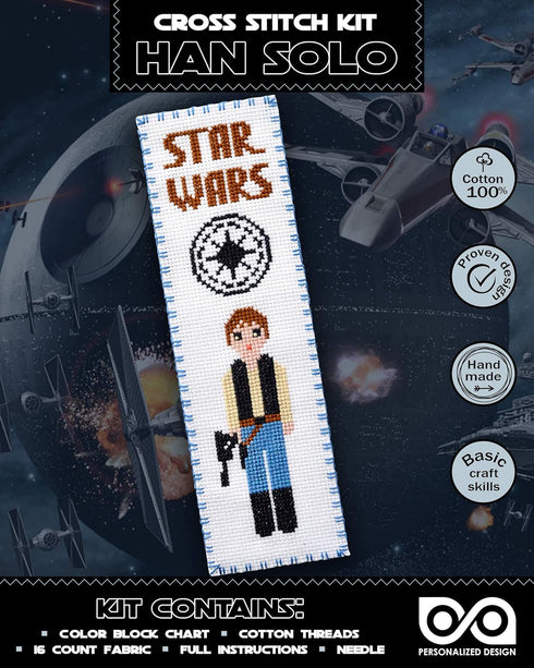 Personalized.Design Needlework Kit Star Wars: Han Solo - DIY Counted Cross-Stitch Embroidery Bookmark for Adults and Kids...