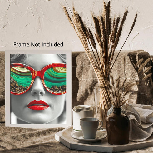 Posterizer 1 pcs-glam woman with red lipstick and oversized sunglasses-retro print -3-Retro Art-Photography Art- Gift for Women, Fashionistas, Des...