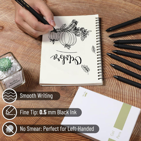 Mr. Pen- Retractable Gel Pens, 10 Pack, Black Ink Gel Pens, Black Barrels, Fast Dry, Gel Pens Fine Point 0.5mm, Retractable Pens, Cute Pens, Gel I...