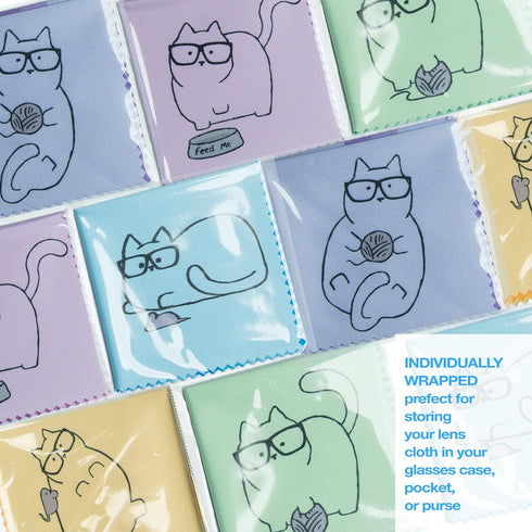 10 Pack Cute Kitty Cat Design Multicolor Microfiber Cleaning Cloths for Cleaning Eyeglasses Lenses Sunglasses and Cell Phone Beautifully Designer ...