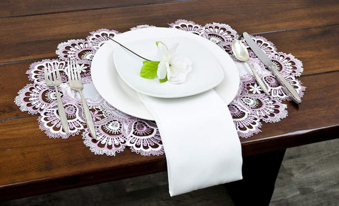 White Mauve Rose Jacquard Lace Doily, Placemats, Dresser Scarf, Table Runner (14Wx21L Set of 2)...