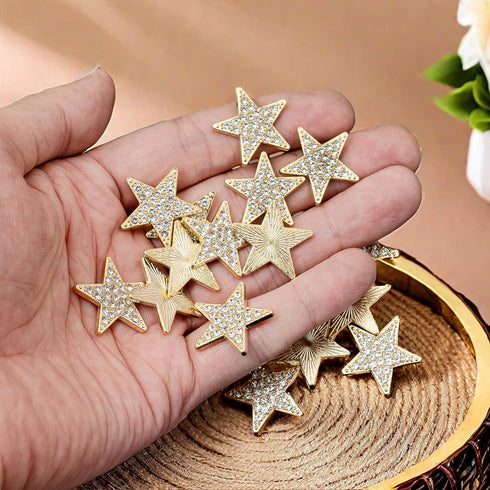 30 PCS Flat Bottom Rhinestones Inlaid Five-Pointed Star Decorative Buttons Alloy Gold Embellishment Decorations Handmade DIY Clothing Gift Party S...