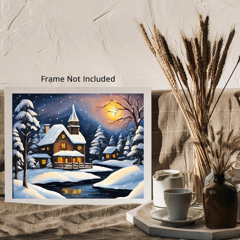 Posterizer 1 pcs- quaint old village-building in nature-night sky 12-Landscape & Nature Art-Floral Botanical Art- Decor for Home & Office- unframe...