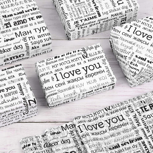 100Sheets 20 * 14 Inches I Love You Printed Tissue Paper for Gift Bags Different Languages of I Love You Romantic Words Tissue Paper for Gift Wrap...