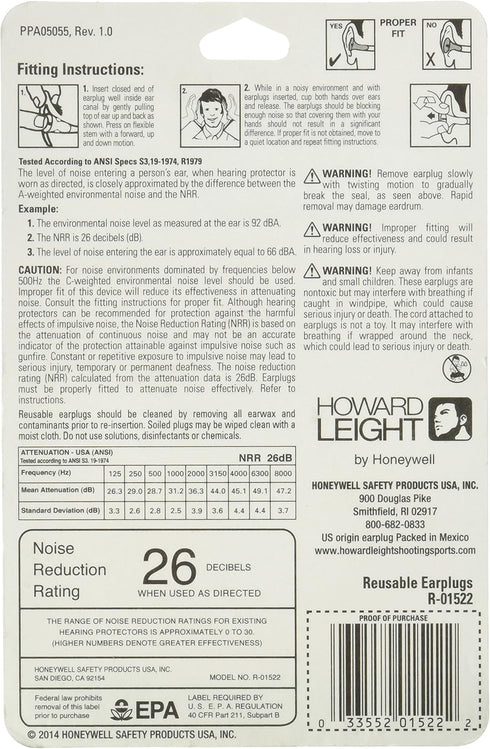 Howard Leight by Honeywell Quiet Corded Reusable Shooting Earplugs, 2-Pairs (R-01522) , Orange...