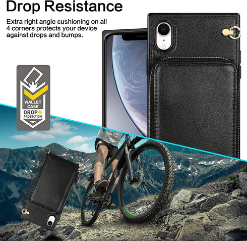 for iPhone XR Zipper Leather Wallet Case (6.1-Inch) - 3-in-1 Crossbody Bag with Card Holder - Shockproof PU Leather Case - 11-Card Capacity & Adju...