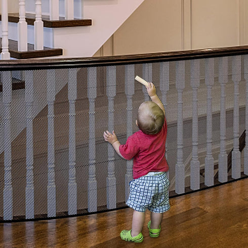 Stairway Net, Baby Gate for Stairs with No Drilling, Baby Safety Banister Guard Rail Net, 18 ft L x 2.66 ft H, Safety Net Balcony Banister Stair N...