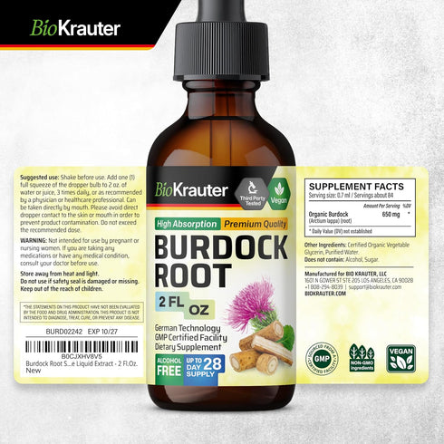 Burdock Root Tincture - Antioxidant Support Liquid Supplement - Burdock Root Organic Extract - Alcohol and Sugar Free - Vegan Drops 2 Fl.Oz....