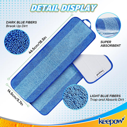 KEEPOW Microfiber Cleaning Pad, Mop Replacement Pads for Hardwood Floor Cleaner, 18 Inch, Washable & Reusable Spray Refills for Hard Surface Lamin...