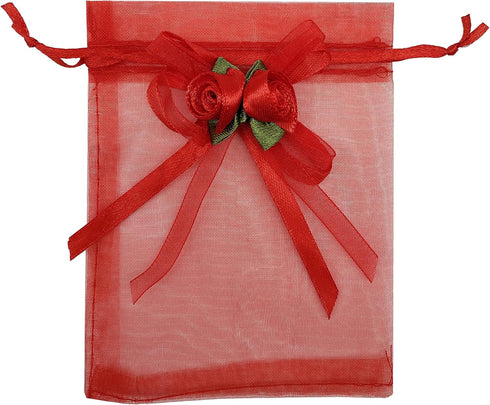 50pcs Sheer Organza Favor Bags for Wedding 3.8x4.8'' Gift Bags Samples Display Drawstring Rose Pouches (hot red)...