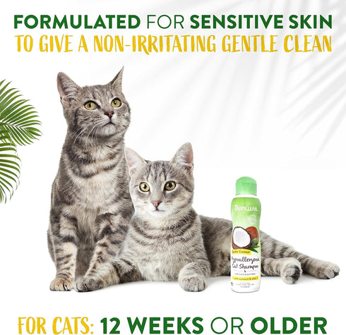 TropiClean Coconut Hypoallergenic Cat Shampoo | Gentle Kitten Shampoo for Sensitive Skin | Natural Shampoo Derived from Natural Ingredients | Made...