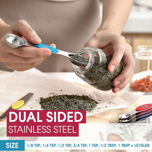 Spring Chef Stainless Steel Magnetic Measuring Spoons Set with Strong Magnets, Heavy Duty Metal Kitchen Essentials for New Home - Fits in Most Kit...