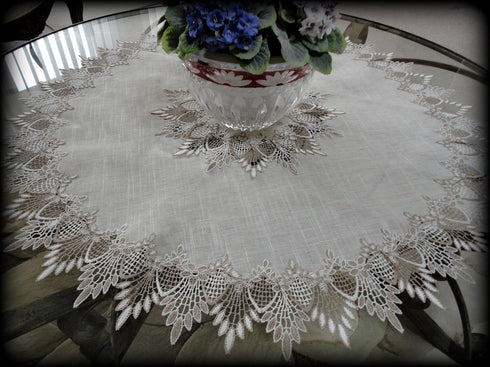 Galleria di Giovanni X- Large 33 Inch Table Topper Dresser Scarf Neutral Earth Tones European Lace...