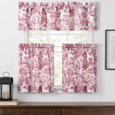 Victoria Park Toile Tailored Valence Window Curtain, Red...
