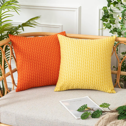 UGASA Outdoor Waterproof Pillow Covers Pack of 2 Weaving Texture Water Resistant Outside Decorative Pillow Cases for Patio Garden Porch Yard Bench...