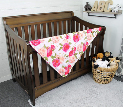 Top Tots Baby Blanket - Hot Pink on White Roses...