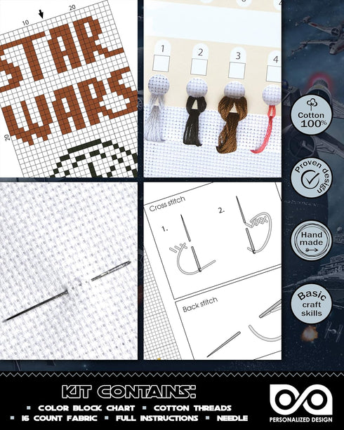 Counted Cross Stitch Kit 'SW: Princess Leia' - Hand Embroidery Bookmark with Design Pattern...