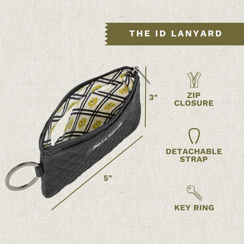 Bella Taylor ID Lanyard for Women and Girls, Keychain Wallet with Badge Holder and Zip Pouch, Quilted Vintage Black Microfiber...