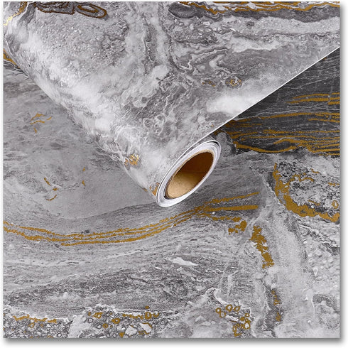 CRE8TIVE Matte Gold Grey Marble Contact Paper for Countertops Waterproof 12"x80" Slate Marble Wallpaper Peel and Stick Countertops Self Adhesive R...