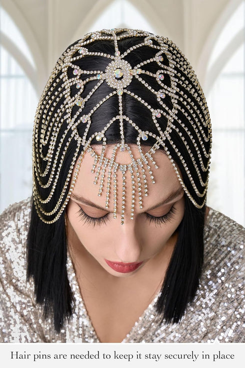 BABEYOND Vintage Style Roaring 20s Crystal Rhinestone Flapper Cap Headpiece Head Jewelry Chains...
