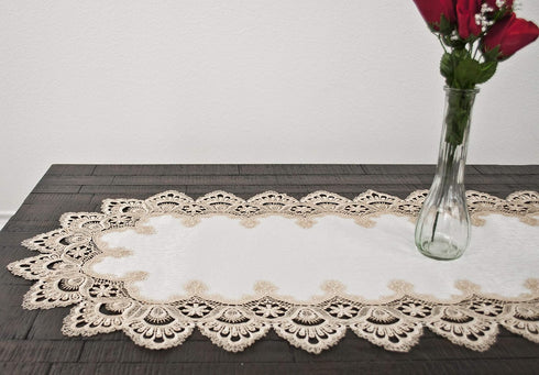 Gold European Lace, Antique Jacquard Fabric, Table Runner, Dresser Scarf, Coffee Table Runner (16Wx44L)...