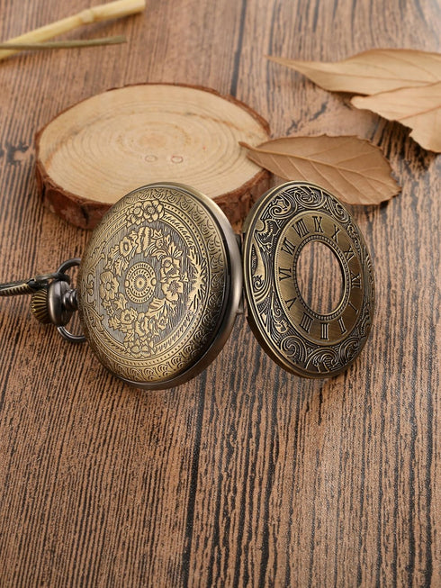Mudder Vintage Roman Numerals Scale Quartz Pocket Watch with Chain (Bronze)...